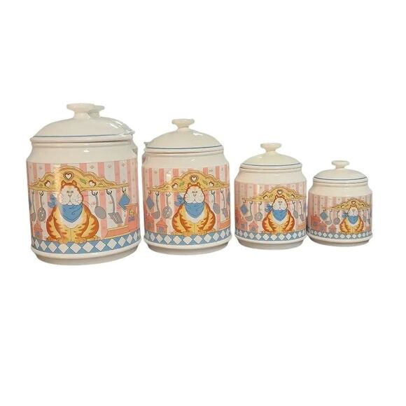 Other - Vintage Lisa Berrett Canister Set 8 Piece 4 with Lids Country Tabby Cat